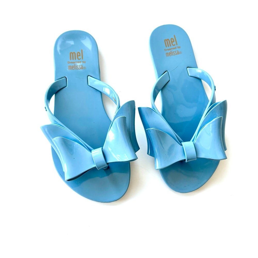 Mini Melissa Bow Jelly Sandals Blue Girls Toddler Flip Flops Glossy Waterproof - Picture 7 of 7